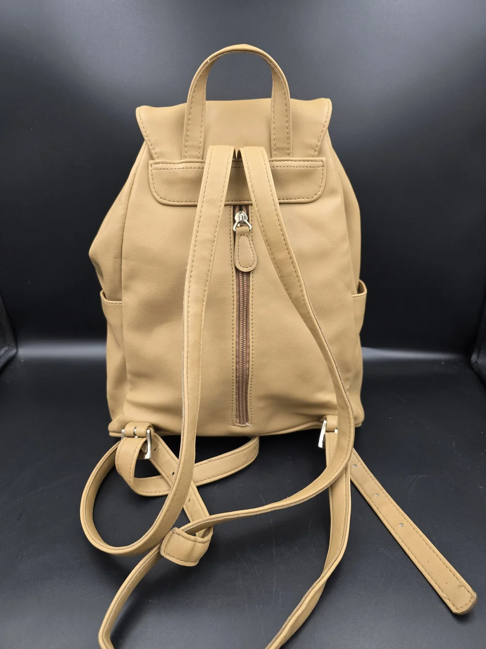 Liz Claiborne Tan Backpack Purse with Front Zip Pocket